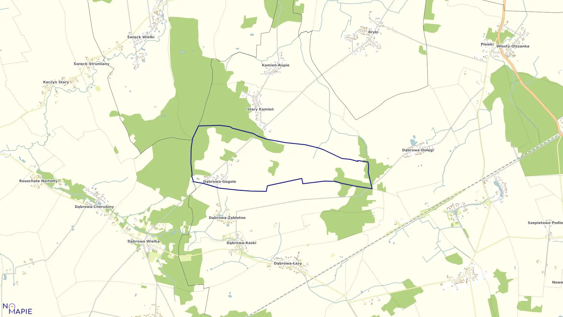 Mapa obrębu DĄBROWA-GOGOLE w gminie Szepietowo