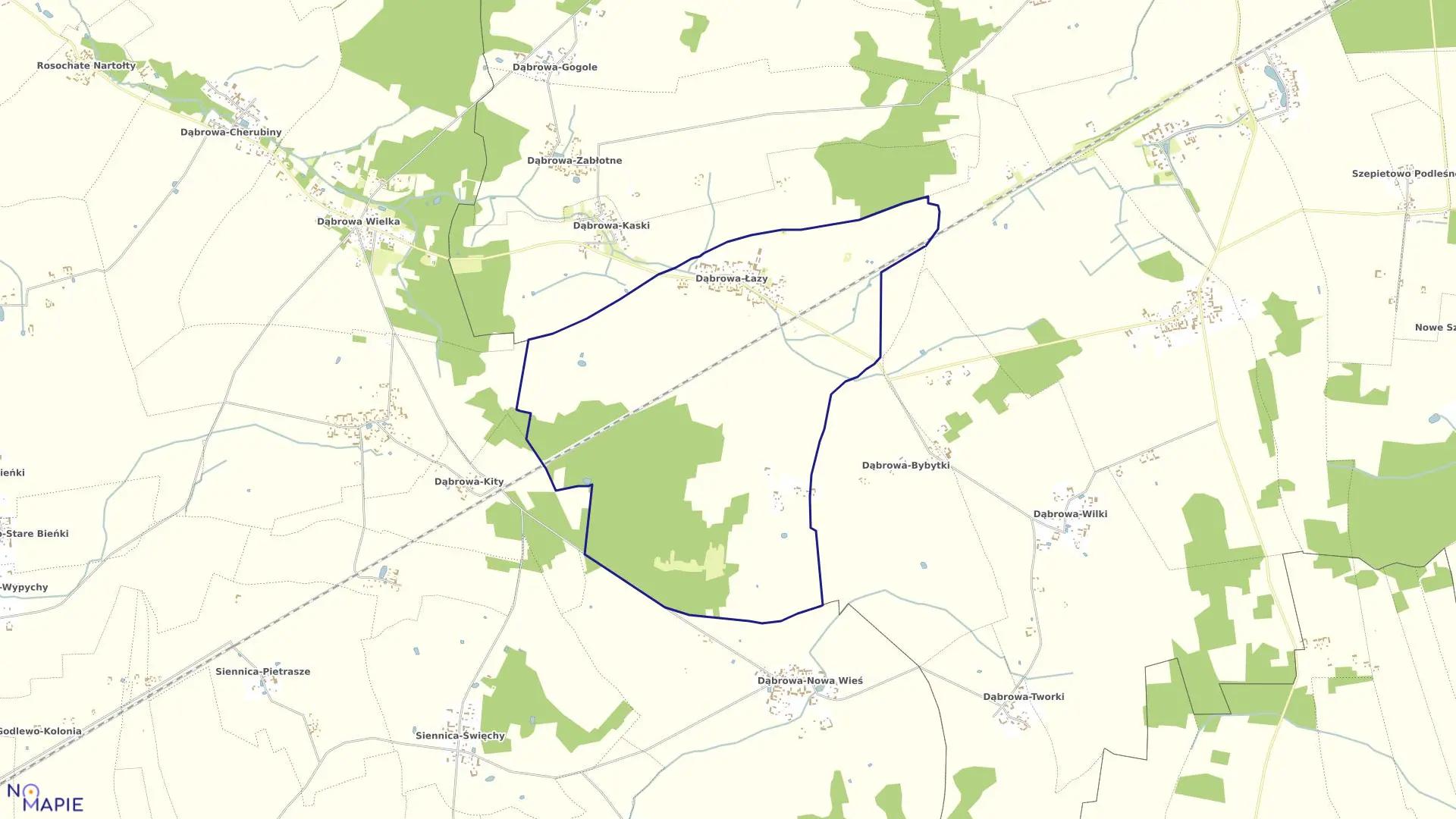 Mapa obrębu DĄBROWA-ŁAZY w gminie Szepietowo