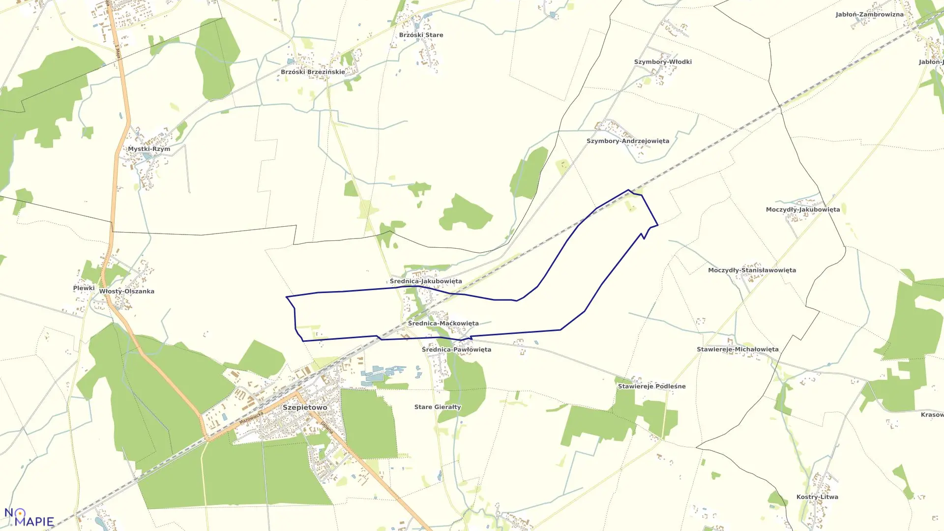 Mapa obrębu ŚREDNICA-MAĆKOWIĘTA w gminie Szepietowo