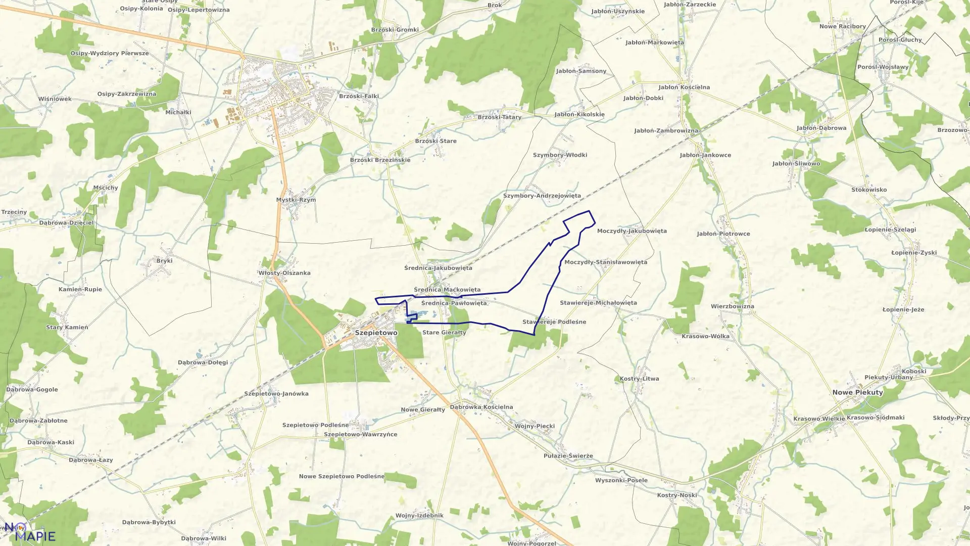 Mapa obrębu ŚREDNICA-PAWŁOWIĘTA w gminie Szepietowo